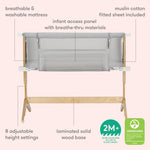 Newton Baby Bassinet & Bedside Sleeper with Mattress & Sheet - Ultra-Breathable & Completely Washable, Removable Dual-Layer Cover | Wood Frame | Adjustable Height & Infant Access Opening