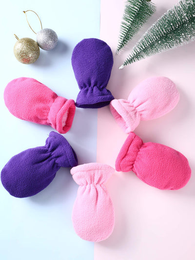 SATINIOR 3 Pairs Baby and Toddler Winter Mittens Kids Fleece Warm Mittens for Baby Boy Girl (Rose Red, Pink, Dark Blue, 6-18 Months)