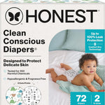 The Honest Company Clean Conscious Diapers for Delicate Skin | Up to 100% Leakproof | Hypoallergenic, Fragrance Free | Gender Neutral | Club Box, Size 1 (8-14 lbs), 78 Count (Prints May Vary)