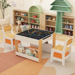 Costzon Kids Table and Chairs, 4 in 1 Wooden Activity Desk Set w/Reversible Tabletop, Bookshelves & Storage Drawers for Drawing, Reading, Crafts, Playing, Toddler Table and Chair Set (Natural)