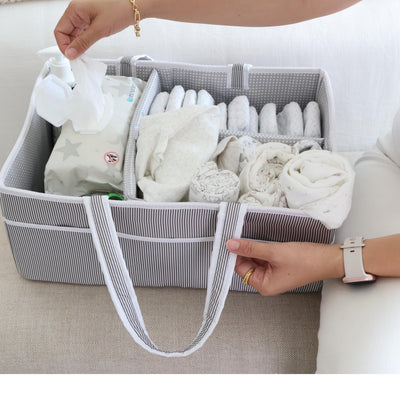 Lily Miles Baby Diaper Caddy - Organizer Tote Bag for Infant Boy or Girl - Baby Shower Basket - Nursery Must Haves - Registry Favorites - Newborn Caddie Car - Gray/Gray, Extra Large