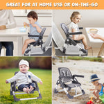 Bear Booster Seat for Kitchen Chairs, Portable High Chair for Babies 6–36 Months (Up to 44 lbs), Adjustable 3-Level Foldable Booster with Removable Tray, Ideal for Home, Outdoor, Camping, and Travel