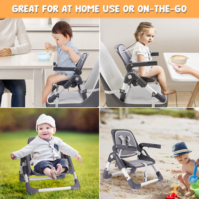 Bear Booster Seat for Kitchen Chairs, Portable High Chair for Babies 6–36 Months (Up to 44 lbs), Adjustable 3-Level Foldable Booster with Removable Tray, Ideal for Home, Outdoor, Camping, and Travel