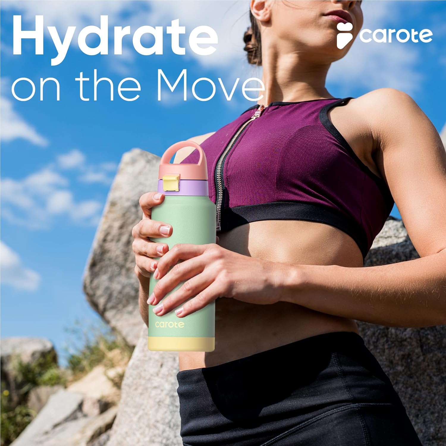 CAROTE 3-Pack Insulated Stainless Steel Water Bottles with Upgraded Leakproof Tech, Car Holder Fit & Scratch-Resistant, 32/32/40 oz Travel Straw Tumblers Set for Home/Car/Outdoor (Macaron)