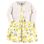 Hudson Baby Girls' Cotton Dress and Cardigan Set, Lemon, 6-9 Months