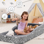 JOYWOO Toddler Floor Bed, Toddler Travel Bed for 3-6, Foldable Portable Toddler Bed for Home/Playing/Nap/Hotel, Kids Floor Bed with Washable Cloth Cover, Toddler Cots for Kids Sleeping, Charcoal
