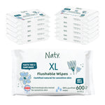 Naty Flushable Baby Wipes XL | 98% Water, Hypoallergenic & Natural for Sensitive Skin | Unscented, Fragrance-Free, Plant-Based | Plastic-Free, Water-Degradable | Newborn & Toddler | 600 Ct. (12 Packs)