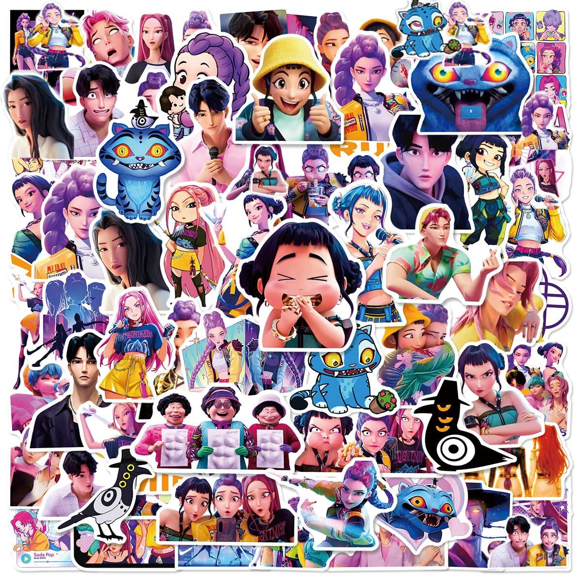 60PCS Korean Idol Kpop Stickers for Water Bottles, Cartoon K-pop Demon Hunters Stickers, Waterproof Vinyl Decal for Teen Girls Boys Adult Laptop Skateboard Phone Case Guitar Travel Case Bike Notebook