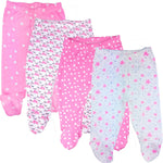 123 Bear 100% Cotton Baby Pants with Footies 100% Cotton Unisex Boys Girls (6-9 Months, 4-Pack Pink Pr)