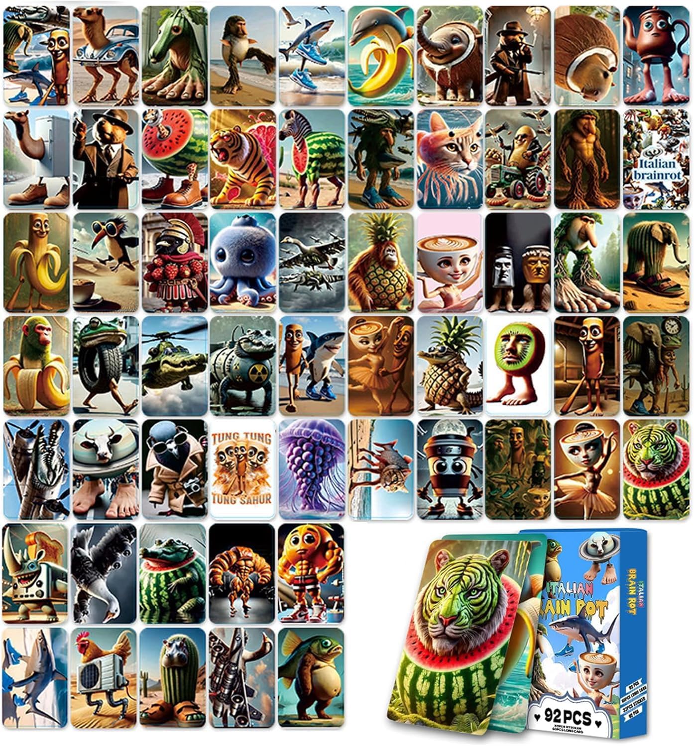 92PCS Italian Brainrot Cards,Collection Tralalero Tralala and Tung Tung Tung Sahur,Fun Fantasy Animal Cards,for Fans/Kids/Collectors Gold Card Flash Card Collection Gifts (No Repetition)