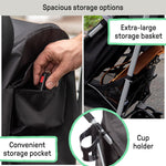 Summer Infant 3Dlite ST Convenience Stroller, Black & Gray - Lightweight Stroller with Steel Frame, Large Seat Area, Multi-Position Recline, Storage Basket - for Travel and More