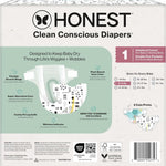 The Honest Company Clean Conscious Diapers for Delicate Skin | Up to 100% Leakproof | Hypoallergenic, Fragrance Free | Gender Neutral | Club Box, Size 1 (8-14 lbs), 78 Count (Prints May Vary)