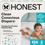 The Honest Company Clean Conscious Diapers for Delicate Skin | Up to 100% Leakproof | Hypoallergenic, Fragrance Free | Gender Neutral | Club Box, Size 1 (8-14 lbs), 78 Count (Prints May Vary)
