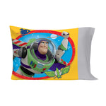 Disney Toy Story - Play Time - Blue, Yellow, Green, Red, Gray 4 Piece Toddler Bed Set with Comforter, Flat Top Sheet, Fitted Bottom Sheet, Standard Size Pillowcase