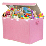 popoly 122L Large Toy Box Chest with Lid, Foldable Toy Storage Organizer Bin Boxes with Removable Divider for Kids, Boys, Girls, Nursery, Playroom, 26"x17" x17"(Linen Pink)