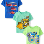 The Children's Place,Baby Boys,and Toddler Vehicle Short Sleeve Graphic T-Shirts,Multipacks,Truck/Monster Truck/Fire Vehicles 3-Pack,18 Months,24 Months