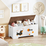 HOOBRO Toy Box, Toy Chest with 2 Safety Hinges, 39.4" Storage Bench, Wooden Storage Chest, for Entryway, Bedroom, Living Room, White and Walnut WH494CW01