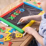 Melissa & Doug Magnetic Chalkboard and Dry-Erase Board with 36 Magnets (Numbers and Uppercase Letters), Chalk, Eraser, and Dry-Erase Pen