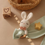 Natural Hand-Knit Wooden Baby Rattle - Soft Animal Shaped Sensory Toy for Newborns, Infants | Safe Beechwood & Crochet Texture | Perfect Baby Shower Gift