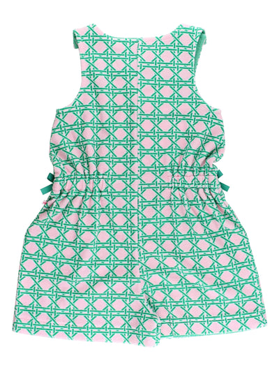 RuffleButts Girls Terry Cover-Up Romper - Pink Coastal Cane, 2T