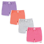 Hudson Baby Unisex Baby and Toddler Shorts Bottoms 4-Pack, Purple Coral, 0-3 Months