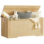 usikey 39.4” Storage Chest, Toy Box with 2 Safety Hinges, Toy Chest for Bedroom, Storage Bench with Storage, Shoe Bench, Supports 220 lb, for Living Room, Entryway, Natural