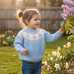 Motlapol Toddler Baby Boy Girl Christmas Outfit Tree Print Oversized Long Sleeve Crewneck Knit Sweater Winter Holiday Clothes (Easter Bunny Sky Blue, 4-5 Years)
