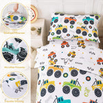 PERFEMET 4-Piece Toddler Bedding Set - Colorful Car Printed Toddler Comforter Set for Boys, Reversible Fluffy Toddler Bed Set for Baby Bedroom (White, Car Pattern)