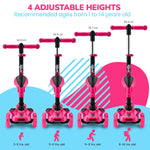 Hurtle 3 Wheeled Scooter for Kids - 2-in-1 Sit/Stand Child Toddlers Toy Kick Scooters w/ Flip-out Seat, Adjustable Height, Wide Deck, Flashing Wheel Lights, For Boys/Girls 1 Year Old+ (Pink)