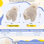 3 Pack Baby Winter Hats with Earflaps, 2 Size Kids Pom Pom Beanie for Infant Toddler Children, Smiley Face Hat for Girls Boys