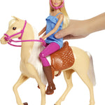 Barbie Playet with Blonde Fashion Doll in Riding Outfit & Light Brown Horse with Saddle, Bridle & Reins
