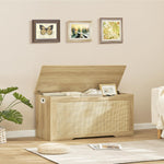 usikey 39.4” Storage Chest, Toy Box with 2 Safety Hinges, Toy Chest for Bedroom, Storage Bench with Storage, Shoe Bench, Supports 220 lb, for Living Room, Entryway, Natural