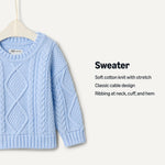Amazon Essentials x Sofia Grainge Toddler Boys' Cable Crewneck Sweater, Light Blue, 2T