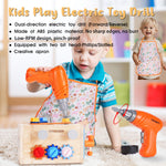 REXBETI Kids Tool Set with Electric Drill, 43Pcs Wooden Toddler Tool Bench with Apron, Educational Montessori Toys for 3 Year Old Boys, Toddler Tool Set, Birthday Gifts for 3 4 5 Year Old Boy Girl
