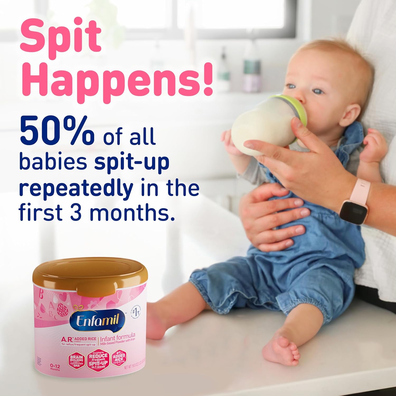 Enfamil A.R. Baby Formula, Added Rice Starch Formula to Reduce Reflux & Spit-Up, DHA for Brain Development, Probiotics to Support Digestive & Immune Health, Baby Milk, 19.5 Oz