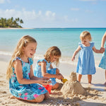 PATPAT Girls Summer Dress Set – Blue Tropical Leaf, Stripe Dress & Pink Ruffle Sundress, Soft Cotton for Daycare, Park & Travel, 4–5 Years