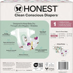 The Honest Company Clean Conscious Diapers for Delicate Skin | Up to 100% Leakproof | Hypoallergenic, Fragrance Free | Winter '25 Limited Edition Prints | Club Box, Size 1 (8-14 lbs), 78 Count
