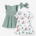 PATPAT Baby Toddler Girl Dresses Infant Ruffle & Short Sleeveless 2 Pack Summer Dress Casual Party Dress Green 12-18 Months