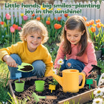 JOI MEW Kids Gardening Tools Set, Garden Toys w/Wooden Handle Alloy Rake,Fork,Trowel, Watering Can,Gloves,Tote Bag,Plant pots, DIY Bookmark Kits, Spring Summer Toy Outdoor Gift for Toddler Boy Girl