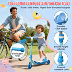 Kick Scooter for Kids Ages 3-7, Three Wheel Toddler Scooter with Handlebar Steering(No Lean),Height Adjustable, Light Up Rear Wheels, Indoor Outdoor Toy for Girls Boys, Holiday Birthday Gift, Blue