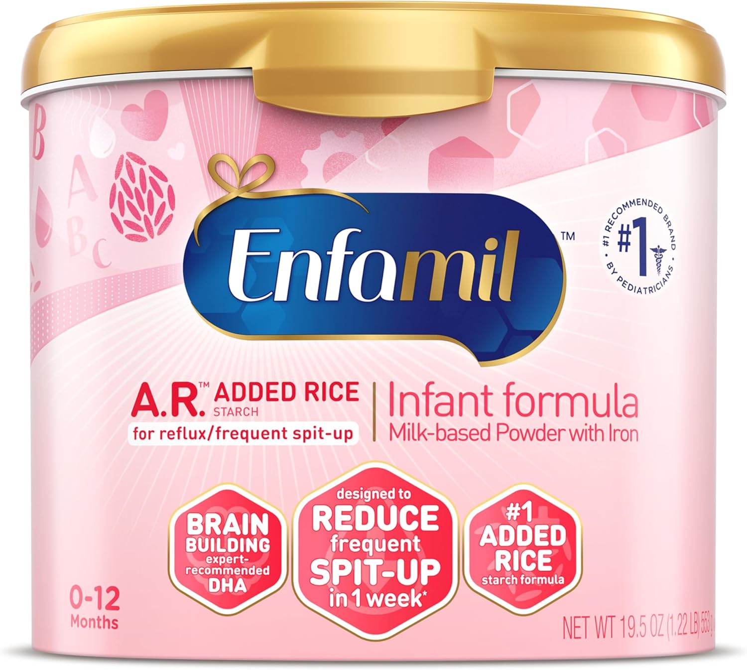 Enfamil A.R. Baby Formula, Added Rice Starch Formula to Reduce Reflux & Spit-Up, DHA for Brain Development, Probiotics to Support Digestive & Immune Health, Baby Milk, 19.5 Oz