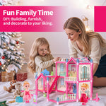TASTIEN Doll House, 4-Story Dollhouse with Glow in The Dark, Girl Toys Doll House Playset with 2 Dolls, 12 Play Areas, Furniture & Accessories, Princess Gift Toys for Girls Ages 3 4 5 6 7 8 9+, Pink