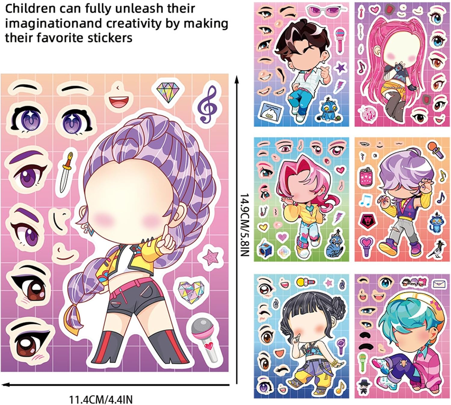 24PCS 5.8"x4.4" Make a face Demon Movie Hunters Stickers for Men and Women,Make Your Own Cartoon Mix and Match Deals Sheets with Cartoon,Kawaii Crafts for Teens