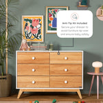 dadada Baby Merry 6-Drawer Dresser Modern Nursery Dresser with Natural Wood Fronts, Soft-Close Drawers, Anti-Tip Safety Kit, Baby-Safe Finish Spacious Storage for Nursery & Home (White/Natural)