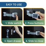 Child Safety Locks (4-Pack) - Baby Proof Cabinets, Drawers, Ovens & Toilets - Adjustable Strap Length, Double Lock Option - Easy Latch for Adults to Open