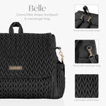 Hannah & Sophia Belle Convertible Baby Diaper Backpack & Bag in Black, Large Size, Dual Sided Water Resistant Changing Mat Included, Detachable Shoulder Straps, Easy To Use