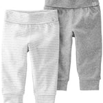 Little Planet by Carter's Unisex-Baby 2-Pack Pants Made with Organic Cotton, Gray Stripe Cream, 12 Months