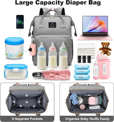 juman Diaper Bag Backpack, Large Diaper Bag with Changing Station, Baby Bag with USB Charging Port, 3 Rolls of Waste Bags with Dispenser, Waterproof Diaper Bags for Boys & Girls, Baby Shower Gifts