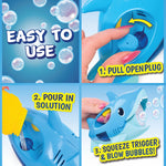 Handheld Shark Bubble Blower with Music – Squeeze-Activated Bubble Maker for Kids, 4oz Non-Toxic Solution Included, Fun for Outdoor Play, Pool Parties, Birthdays, Beach Days, Summer Fun, Ages 3+