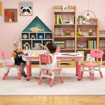 Costzon Kids Table and 4 Chair Set, Height Adjustable Toddler Desk and Chairs with Graffiti Desktop, Non-Slip Legs, Children Art Study Multi-Activity Table Set for Home, Daycare, School (Pink)